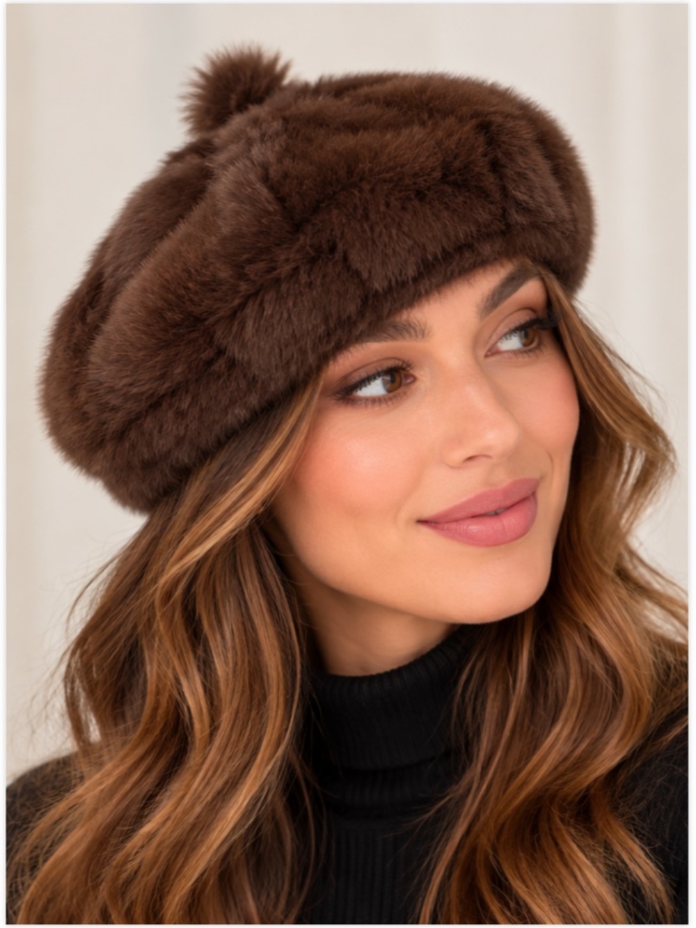 Juicy Couture Faux Fur Beret Hat Brown Plush Adjustable One Size NWT